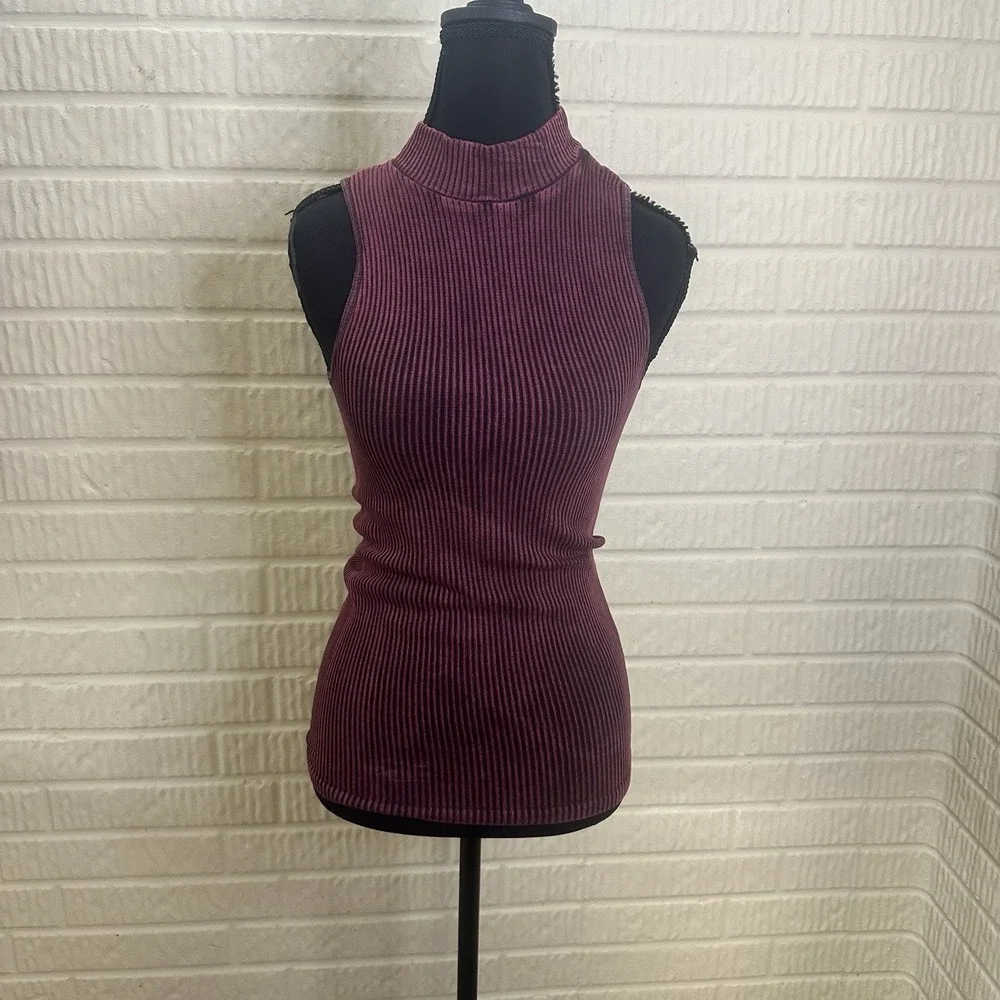 Free People Intimately No Looking Back Washed Tank Top Ribbed High Neck XS/S